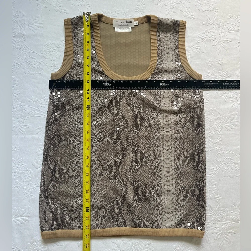 Vintage Mila Schon Italy Animal Print Sequin Sleeveless Top Size 42/8 Mob Wife - Picture 4 of 8